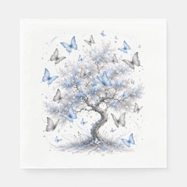 Serviette En Papier Blue Butterfly Tree Lunch Napkins (Devant)