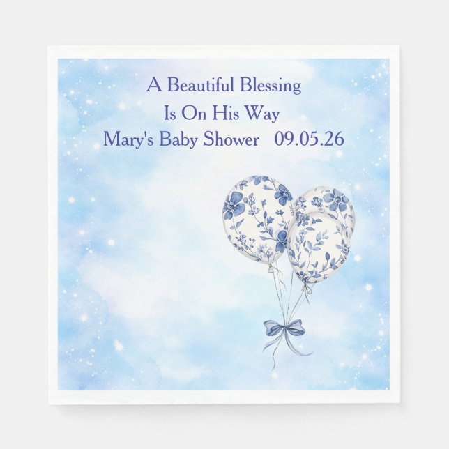 Serviette En Papier Blue Chinoiserie Baby Shower Tableware Set (Devant)