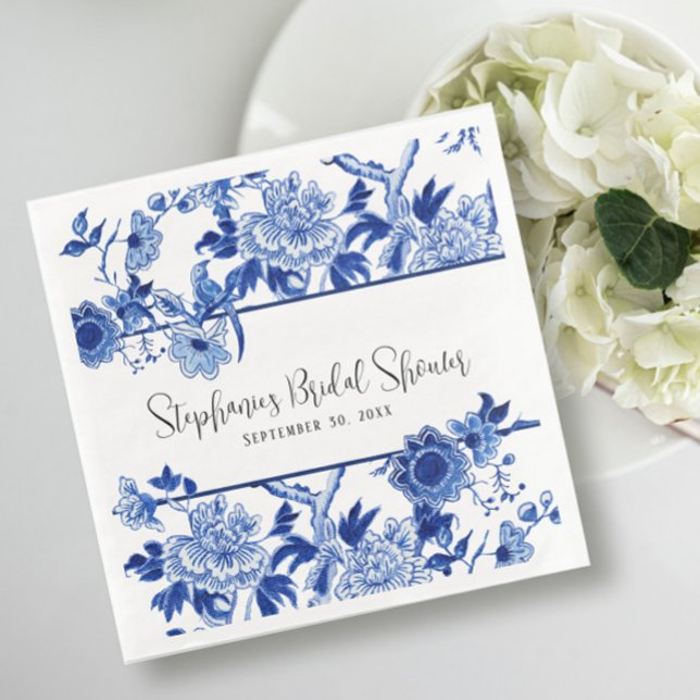 Serviette En Papier Blue Chinoiserie Floral Aquarelle Fête des mariées (Créateur téléchargé)