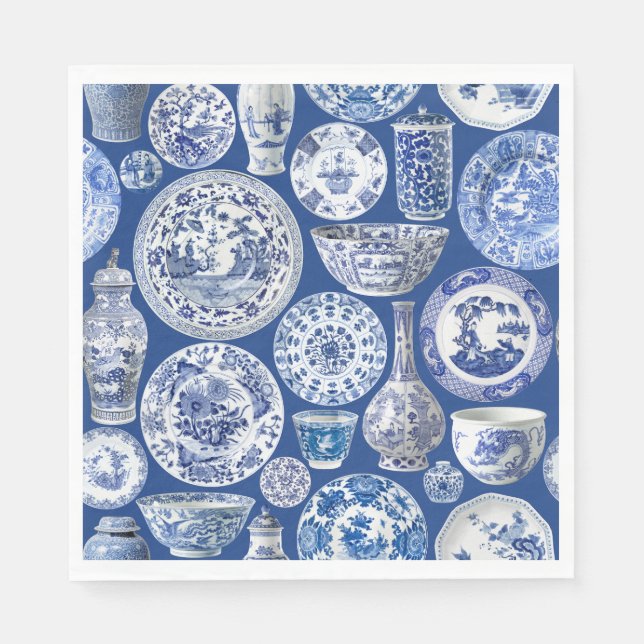 Serviette En Papier Blue Chinoiserie - Vases et assiettes chinoises (Devant)