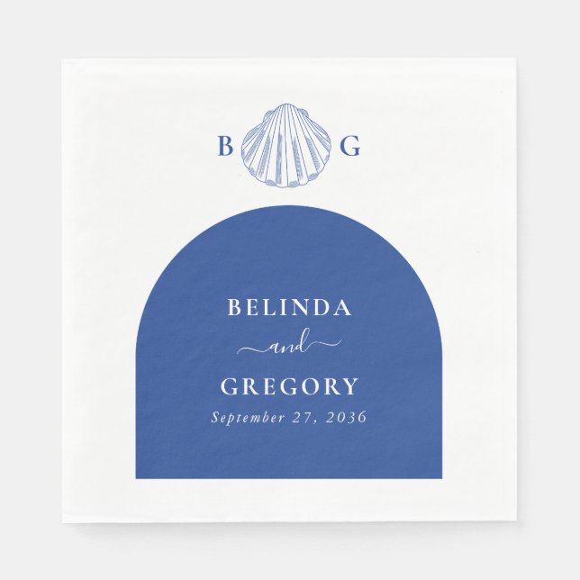 Serviette En Papier Blue Clam Seashells Coastal Seaside Beach Wedding (Devant)