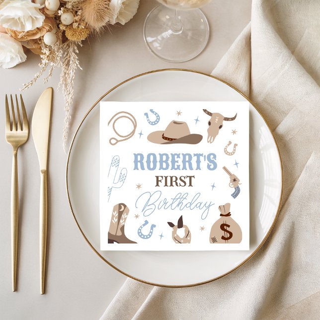 Serviette En Papier Blue Cowboy Western Birthday Napkins (Créateur téléchargé)