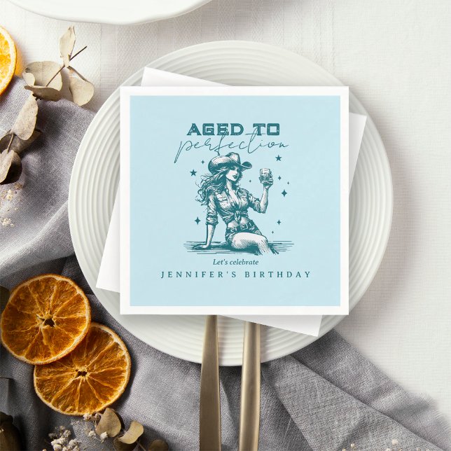 Serviette En Papier Blue Cowgirl Aged to Perfection Birthday Party  (Créateur téléchargé)