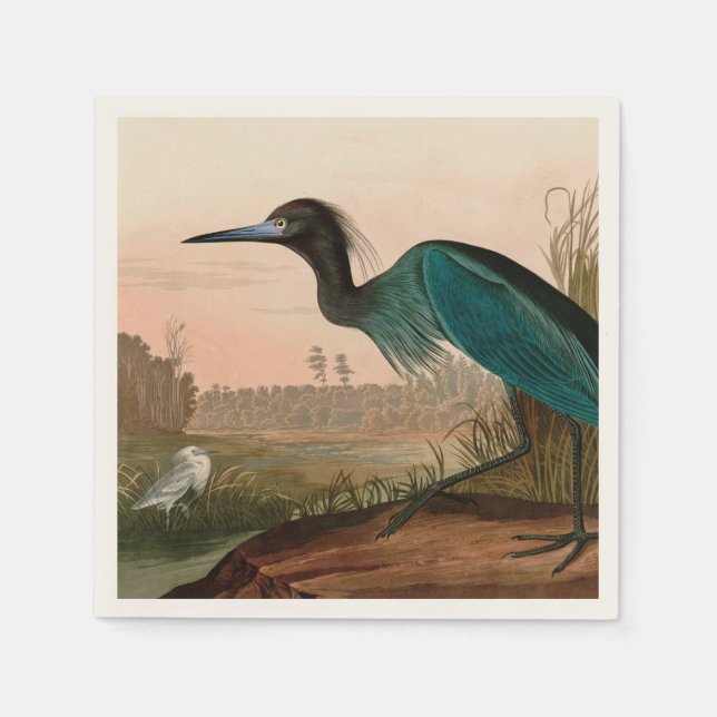 Serviette En Papier Blue Crane or Heron Birds of America Audubon Print (Devant)