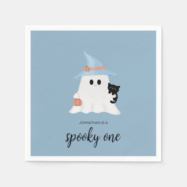 Serviette En Papier Blue Cute Ghost Halloween Éffrayant un anniversair (Devant)