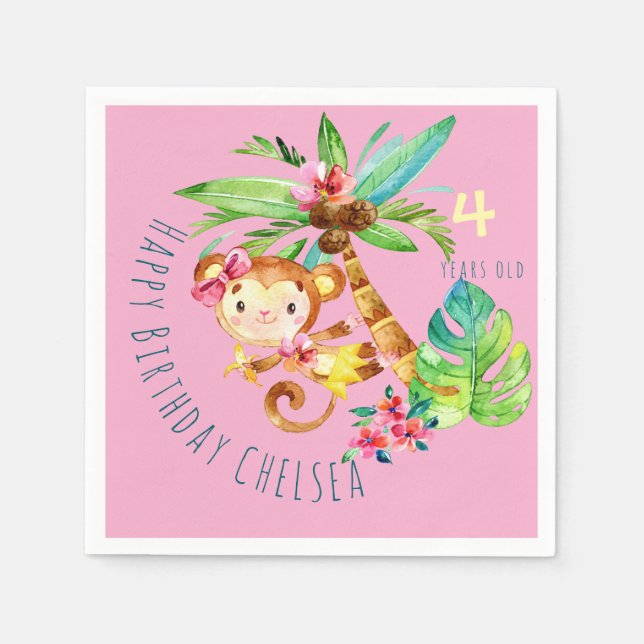 Serviette En Papier Blue Cute Monkey Personalized Happy Birthday (Devant)