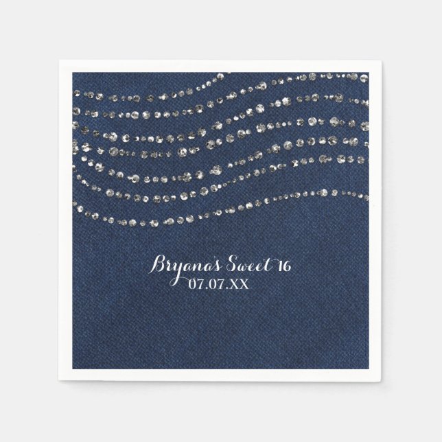 Serviette En Papier Blue Denim & Diamonds Sparkling Birthday Party (Devant)
