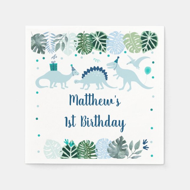 Serviette En Papier Blue Dinosaur Safari Anniversaire (Devant)