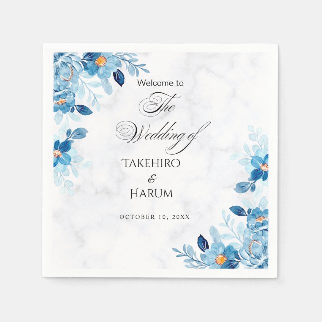 Serviette En Papier Blue Elegant flower summer wedding (Devant)