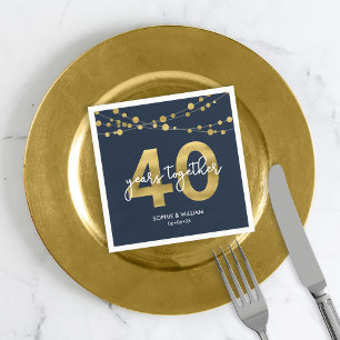 Serviette En Papier Blue Elegant Lights 40e anniversaire de Mariage
