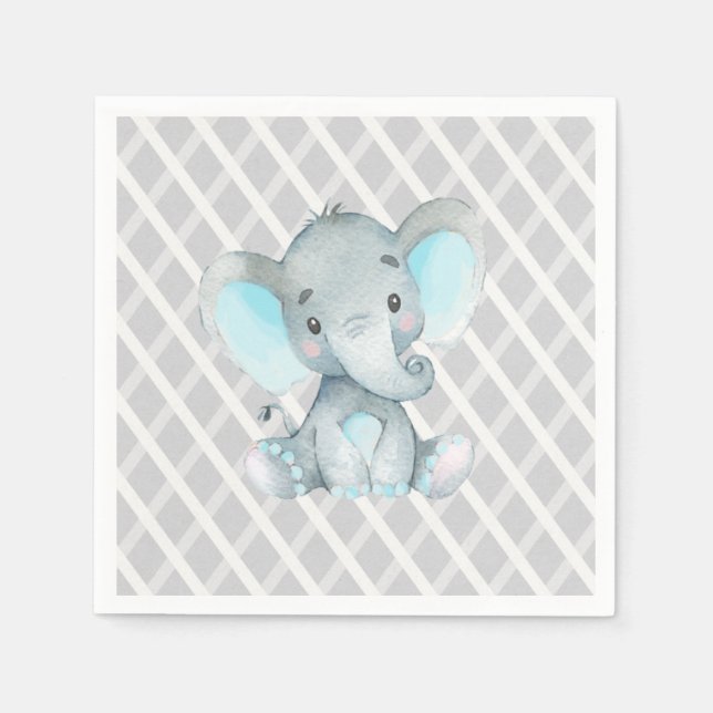 Serviette En Papier Blue Elephant Baby shower Garçon Napkin (Devant)