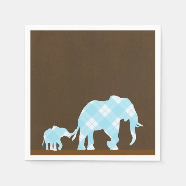 Serviette En Papier Blue Elephants Brown tendance Baby shower moderne (Devant)
