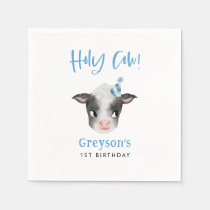 Serviette En Papier Blue Farm Cow Anniversaire Papier Napkin