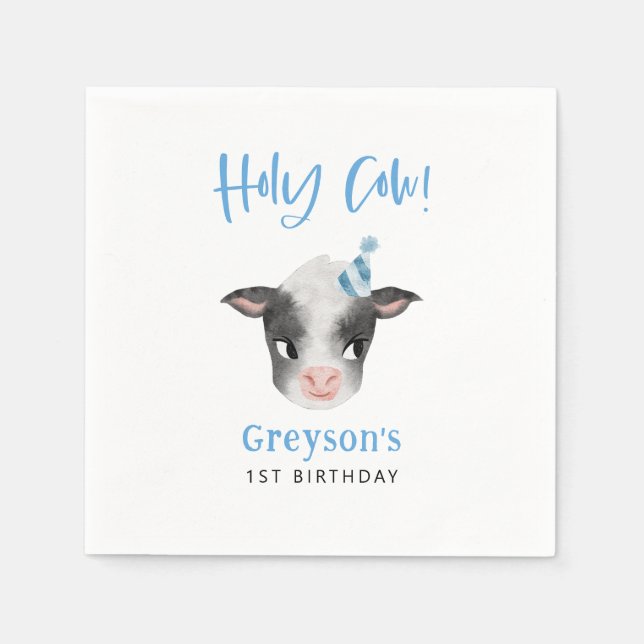Serviette En Papier Blue Farm Cow Anniversaire Papier Napkin (Devant)