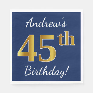 Serviette En Papier Blue, Faux Gold 45e anniversaire + Nom personnalis