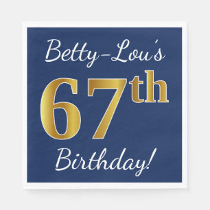 Serviette En Papier Blue, Faux Gold 67e anniversaire + Nom personnalis