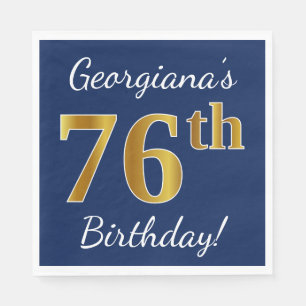 Serviette En Papier Blue, Faux Gold 76e anniversaire + Nom personnalis