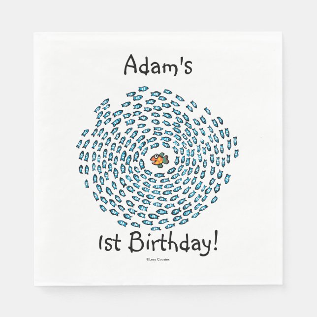 Serviette En Papier Blue Fish School Motif avec petit poisson orange (Devant)