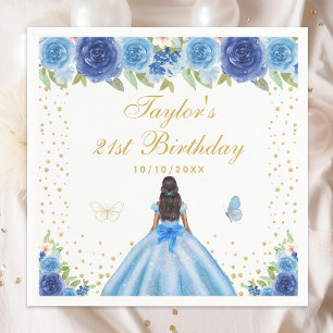 Serviette En Papier Blue Floral Dark Skin Princess Anniversaire