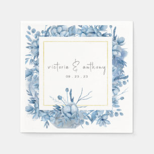 Serviette En Papier Blue Floral Hydrangeas Nom Date Mariage