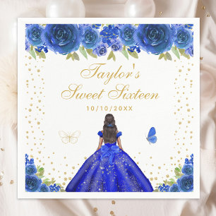 Serviette En Papier Blue Floral Peau foncée Princesse Sweet sixteen