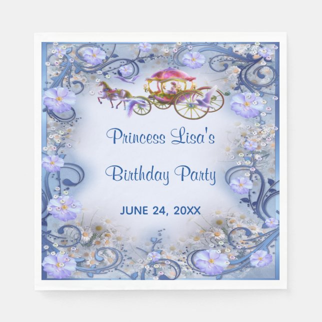 Serviette En Papier Blue Floral Princess Fairy Tail Anniversaire (Devant)