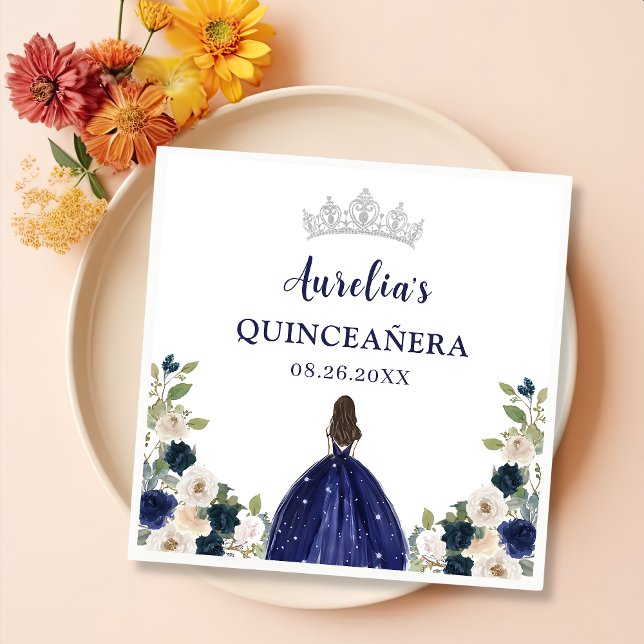 Serviette En Papier Blue Floral Princess Quinceanera Anniversaire (Créateur téléchargé)