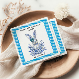 Serviette En Papier Blue Floral Rabbit 1er anniversaire pour les enfan