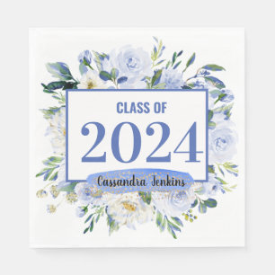 Serviette En Papier Blue Floral Rose Année de graduation