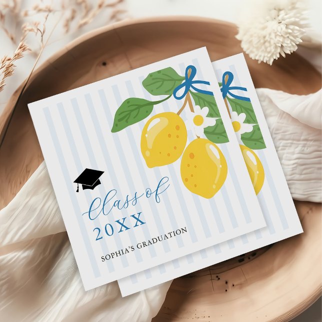 Serviette En Papier Blue Freshly Lemon Citrus Graduation Party (Créateur téléchargé)