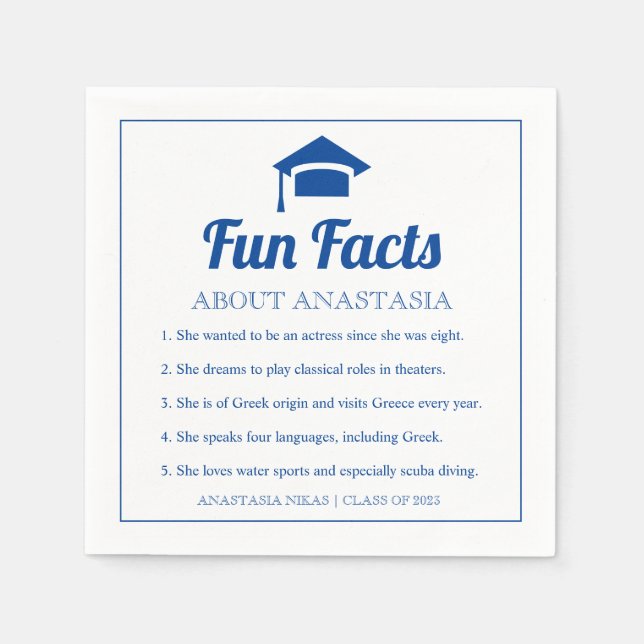 Serviette En Papier Blue Fun Facts classe de 2022 diplôme cap (Devant)