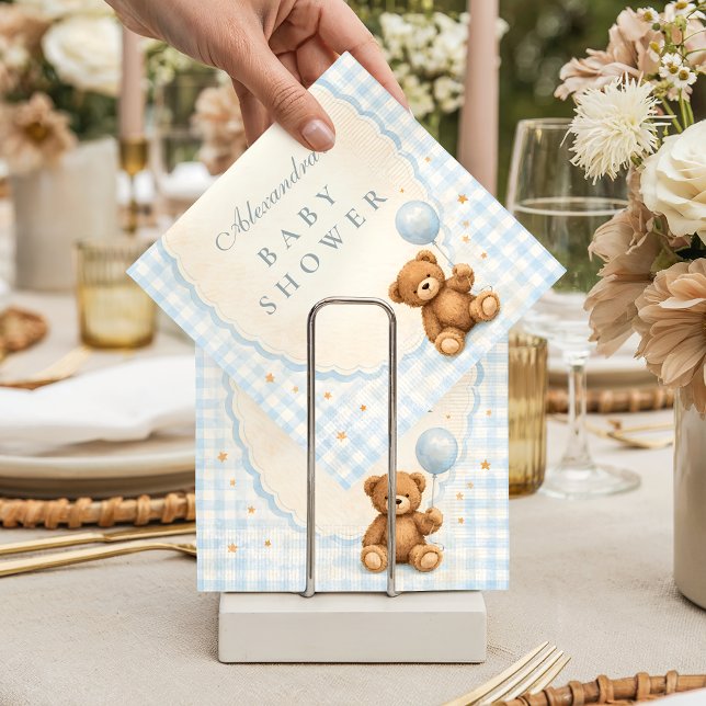 Serviette En Papier Blue Gingham Teddy Bear Baby Shower (Créateur téléchargé)