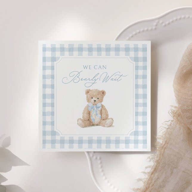 Serviette En Papier Blue Gingham Teddy Bear Baby Shower (Créateur téléchargé)