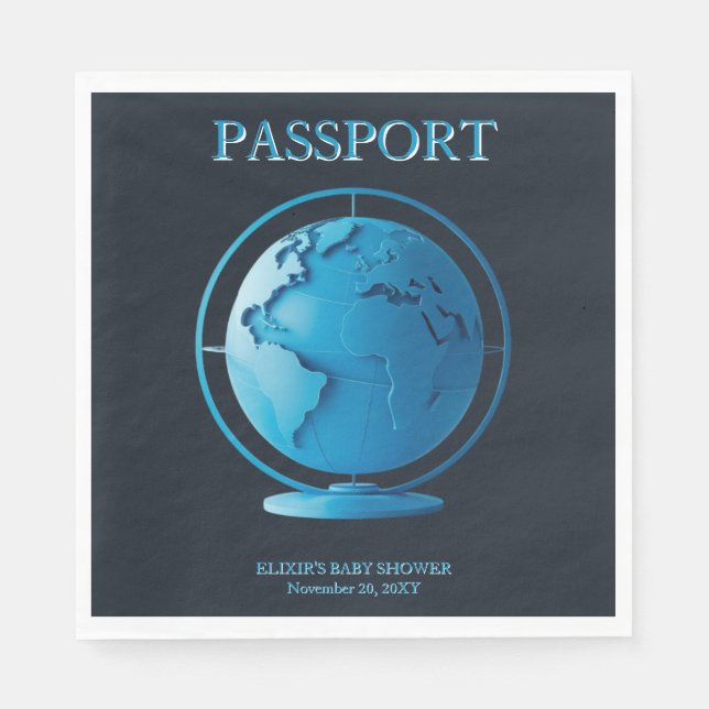 Serviette En Papier Blue Globe Passport Travel Baby Shower (Devant)