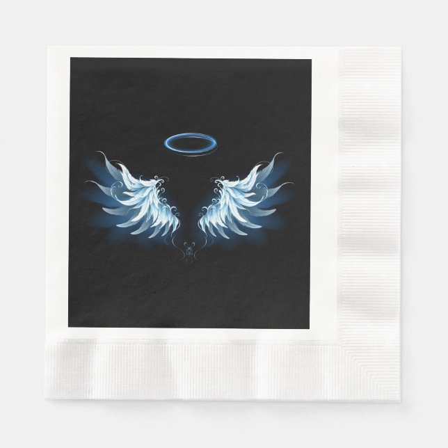 Serviette En Papier Blue Glowing Angel Wings on black background (Devant)