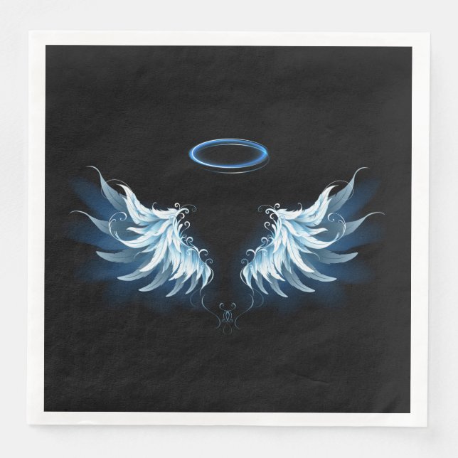 Serviette En Papier Blue Glowing Angel Wings on black background (Devant)