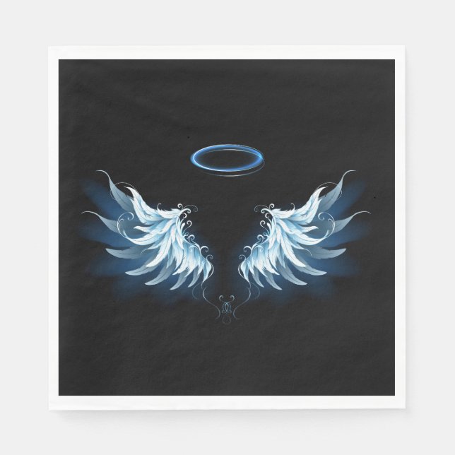 Serviette En Papier Blue Glowing Angel Wings on black background (Devant)