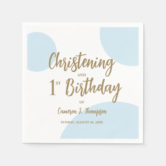 Serviette En Papier Blue Gold Christening Et 1er anniversaire Custom (Devant)