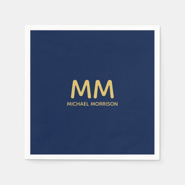 Serviette En Papier Blue Gold Colours Professionnel Lettres initiales  (Devant)