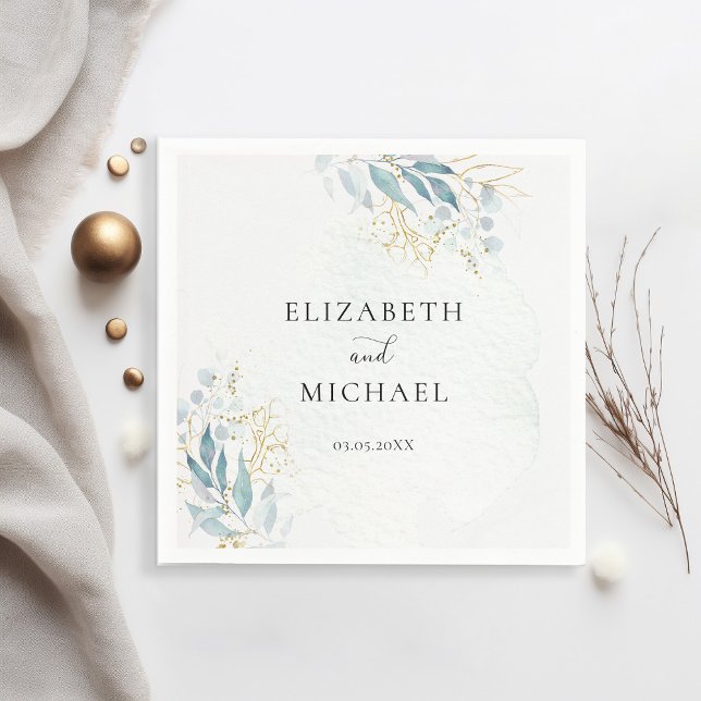 Serviette En Papier Blue Gold ( Imitat) Watercolour Wedding Collection (Créateur téléchargé)