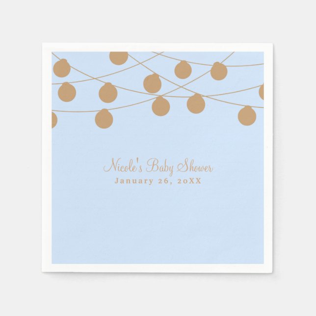 Serviette En Papier Blue & Gold Modern String Lights Baby shower Party (Devant)