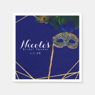 Serviette En Papier Blue & Gold Peacock Masquerade Custom Party