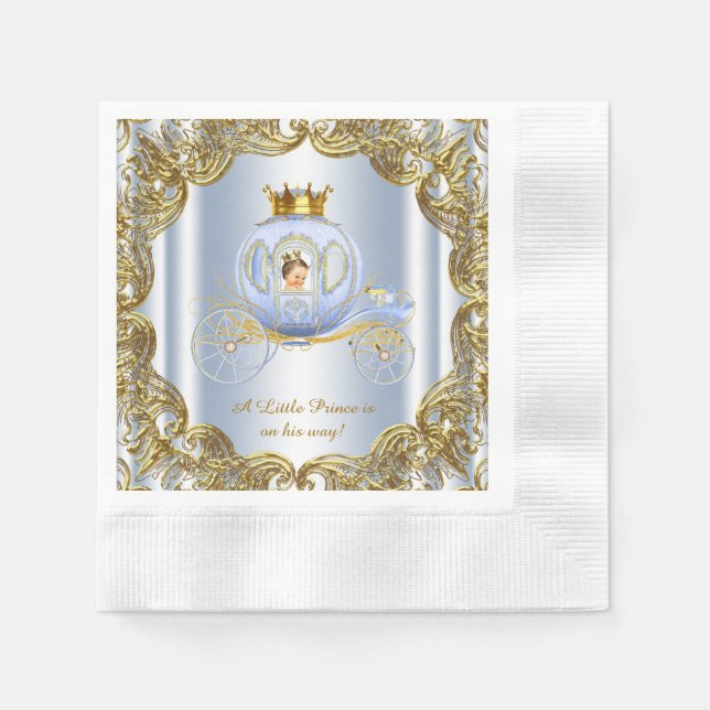 Serviette En Papier Blue Gold Prince Carriage Baby shower (Devant)