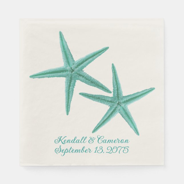 Serviette En Papier Blue Green Starfish Couple Mariage (Devant)