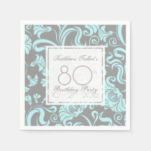 Serviette En Papier Blue Grey Floral 80e Anniversaire Papier de fête N