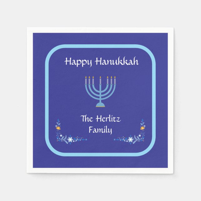 Serviette En Papier Blue HANUKKAH Menorah Customize NAME (Devant)