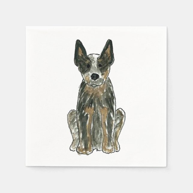 Serviette En Papier Blue Heeler ACD Chien de bétail Aquarelle Art Napk (Devant)