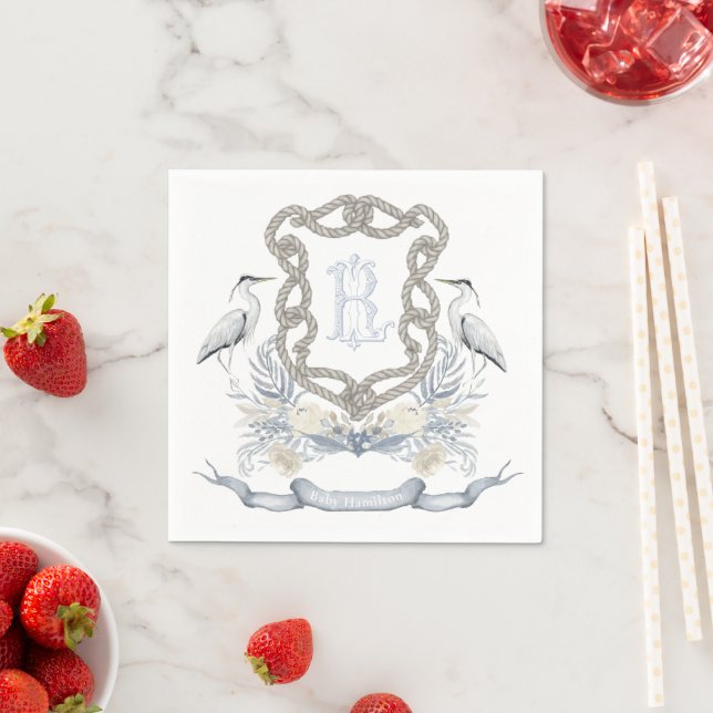 Serviette En Papier Blue Heron Rope Monogram Crest (En situation)