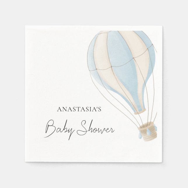 Serviette En Papier Blue Hot Air Balloon Boy Baby shower (Devant)