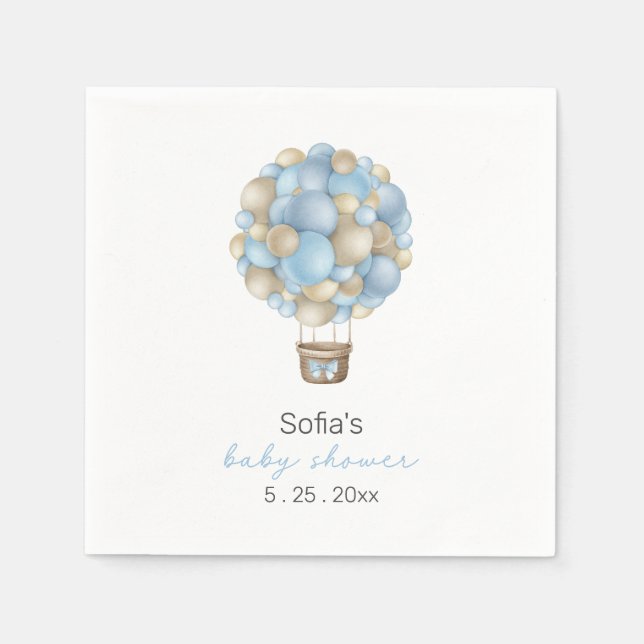 Serviette En Papier Blue Hot Air Balloon Boy Baby shower (Devant)